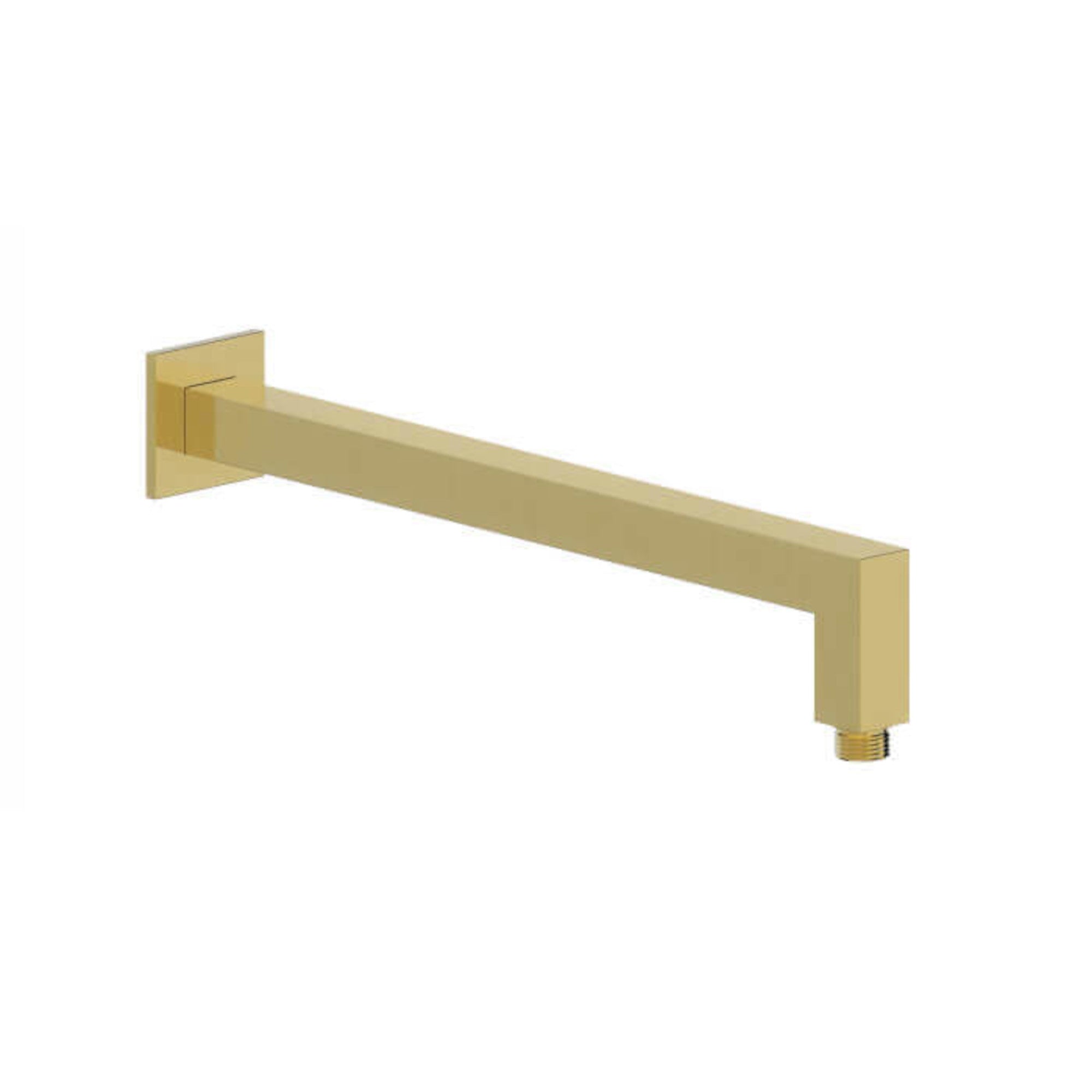 Square wall mounted 90 degree bend shower arm 370mm - brushed brass